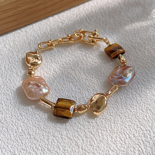Vintage Rose Baroque Pearl & Tiger’s Eye Bracelet