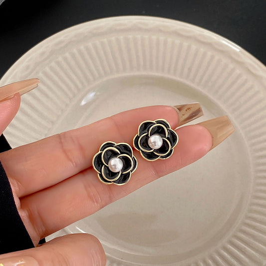 Midnight Blossom Pearl Studs