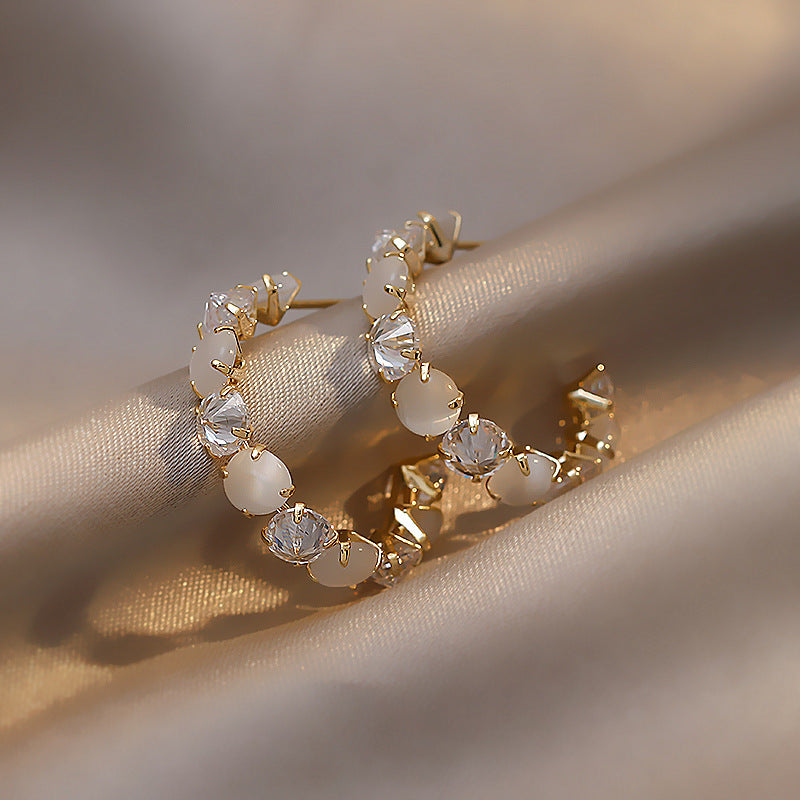 Vintage Rose Cat’s Eye C-Hoop Earrings