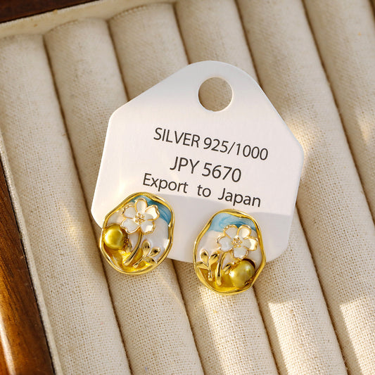 Vintage Rose Monet Forest Pearl Studs