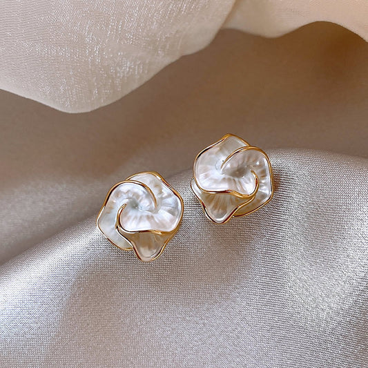 Pearl White Camellia Bloom Studs