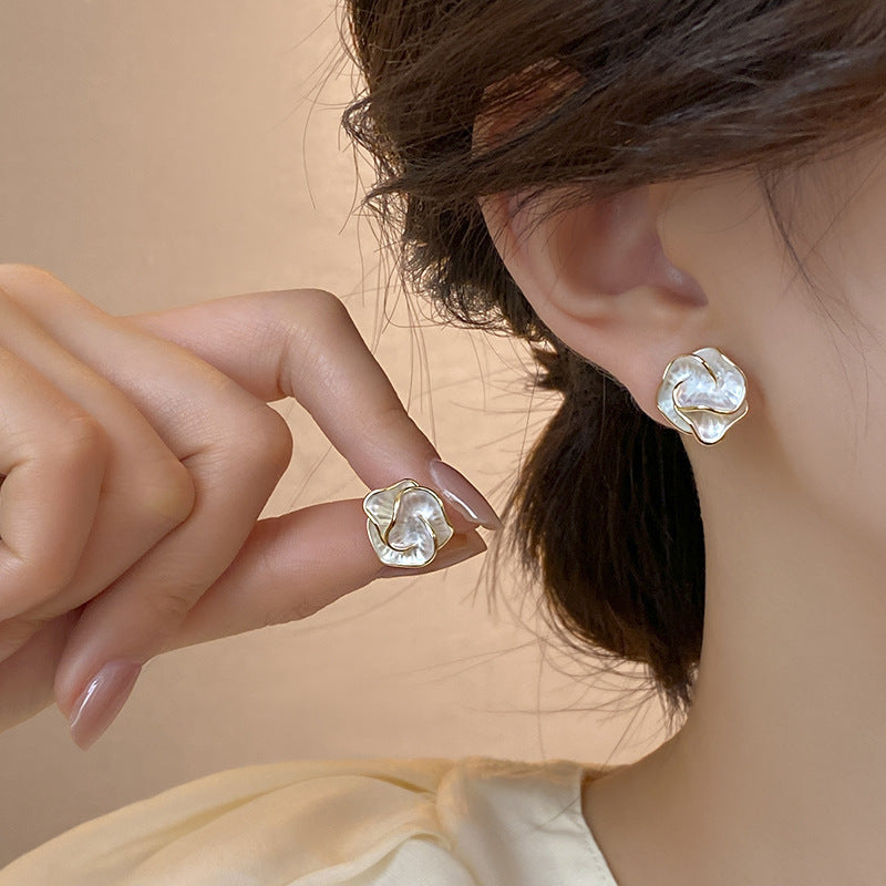 Pearl White Camellia Bloom Studs