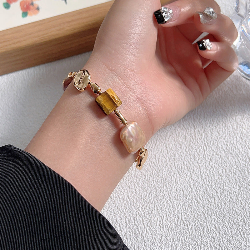 Vintage Rose Baroque Pearl & Tiger’s Eye Bracelet