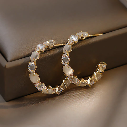 Vintage Rose Cat’s Eye C-Hoop Earrings