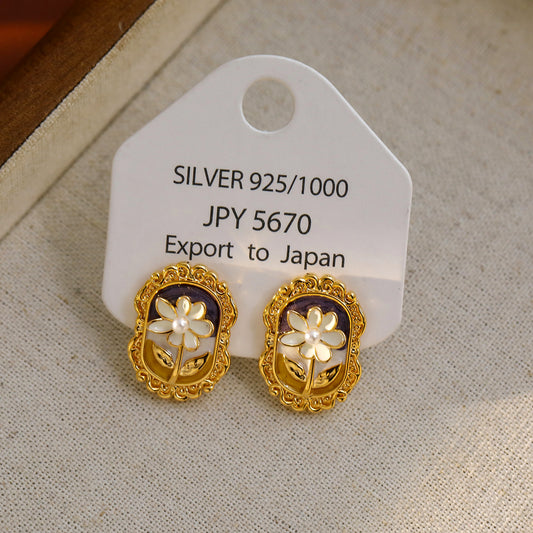 Vintage Rose Monet Garden Pearl Earrings