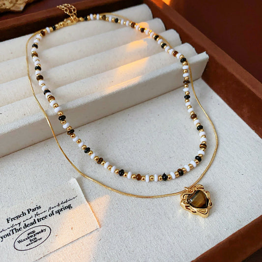 Vintage Rose Tiger Eye Heart Necklace – Autumn Luxe Clavicle Chain